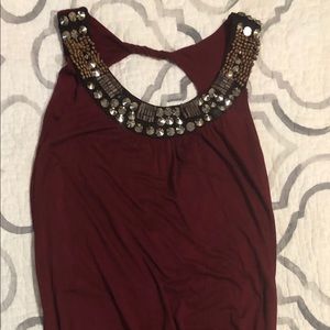 Long maroon fancy beaded tank